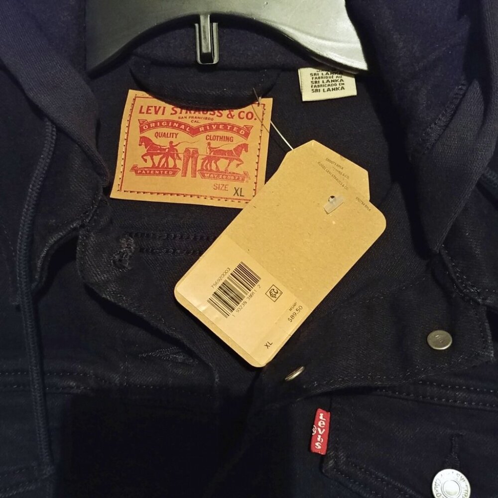 Levi's Black Hybrid Denim Hoodie Original Trucker Jacket Size XL - Picture 5 of 14